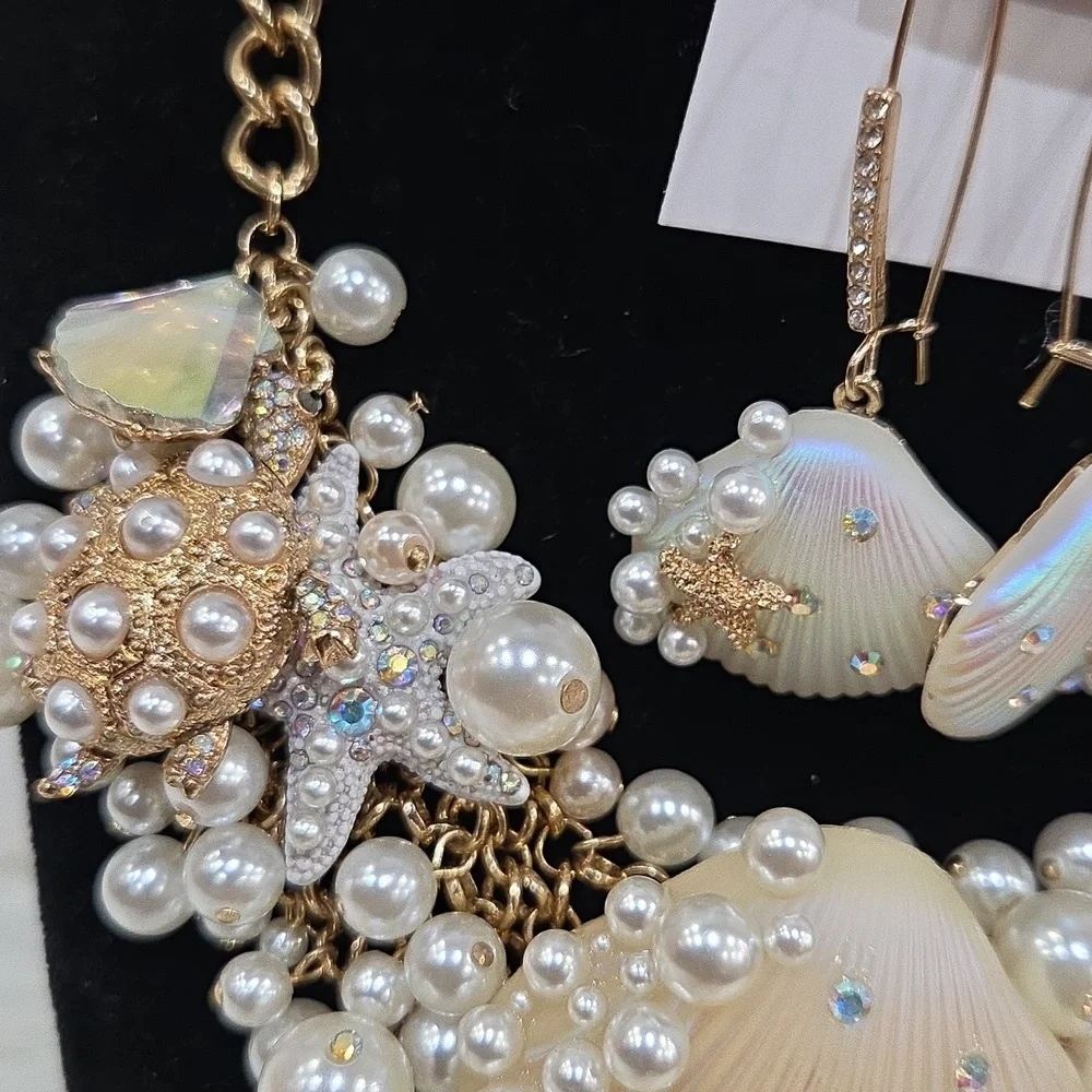 Betsey Johnson Cruise Control Clam Sea Turtle Pearl Earring + Necklace Bracelet